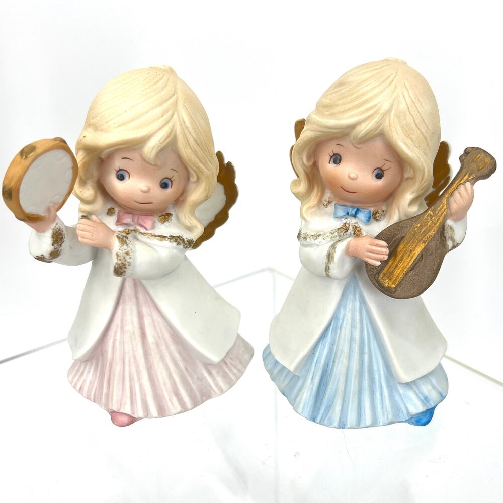 Vintage Homeco Christmas Holiday Musical Instrument Angels 5504 Pair of Two 4.5"